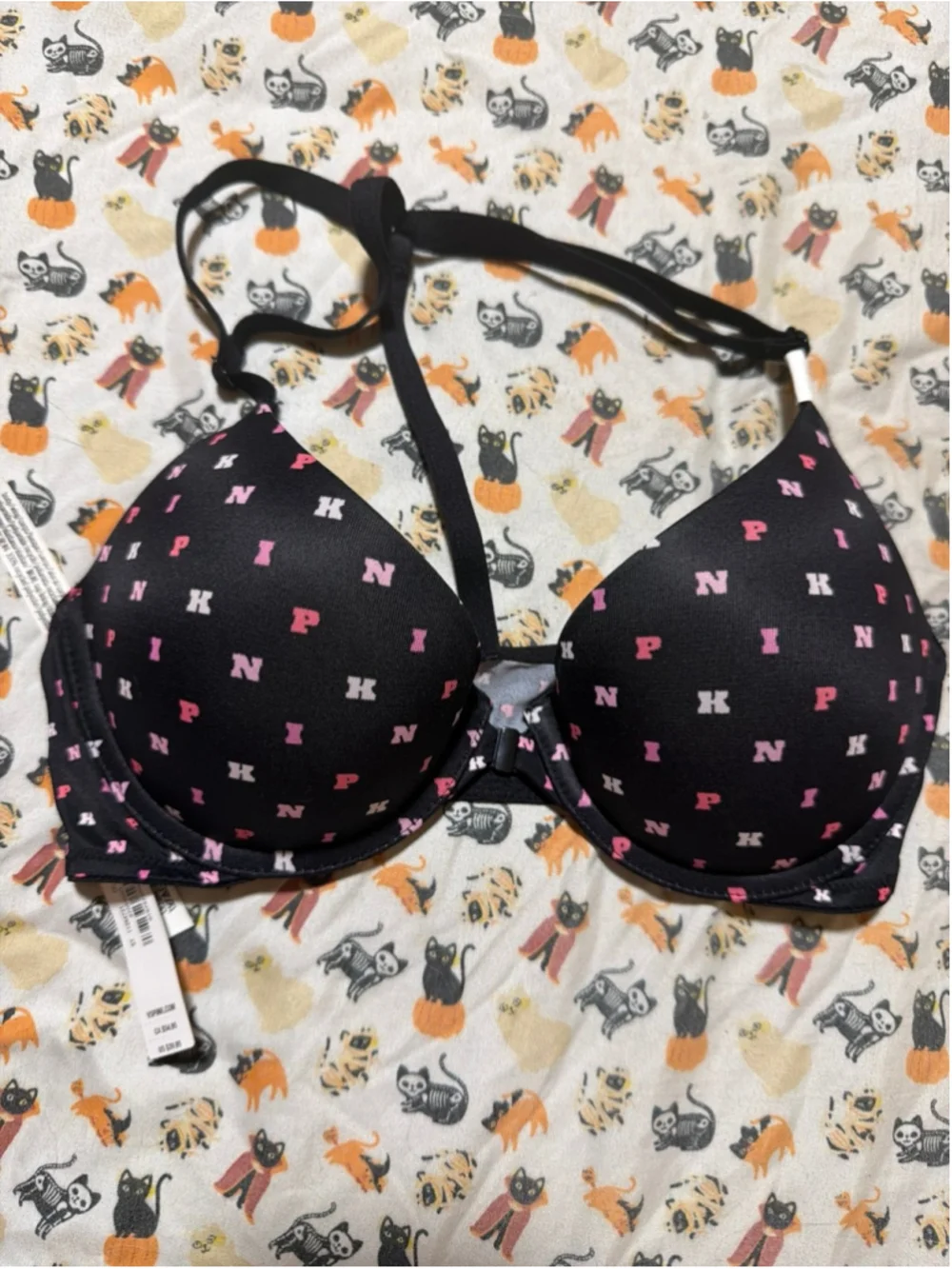Victorias Secret Pink Black Logo Bra 32c NWT